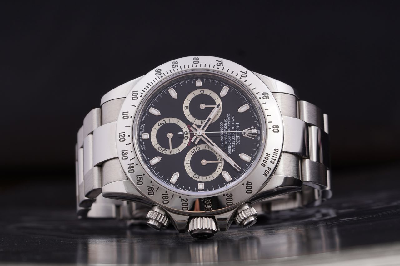 gallery-6 Luxurious silver chronograph watch with detailed clock face in a close-up product shot.